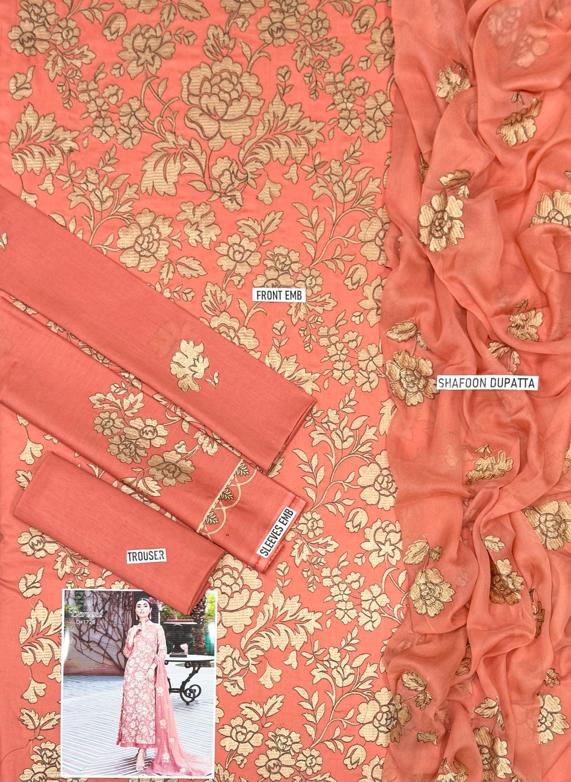 Bareeze Unstitched 3pc Dress with Emb Chiffon Dupata