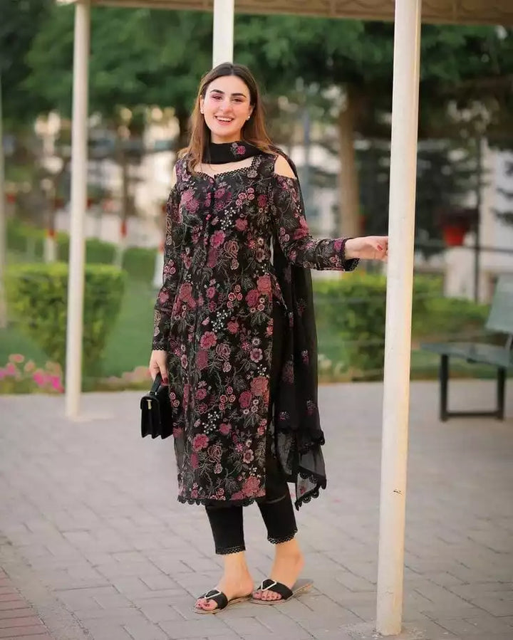 3pc Unstitched Bareeze LAWN Embroidered Black Dress SS-762 – Suit Store