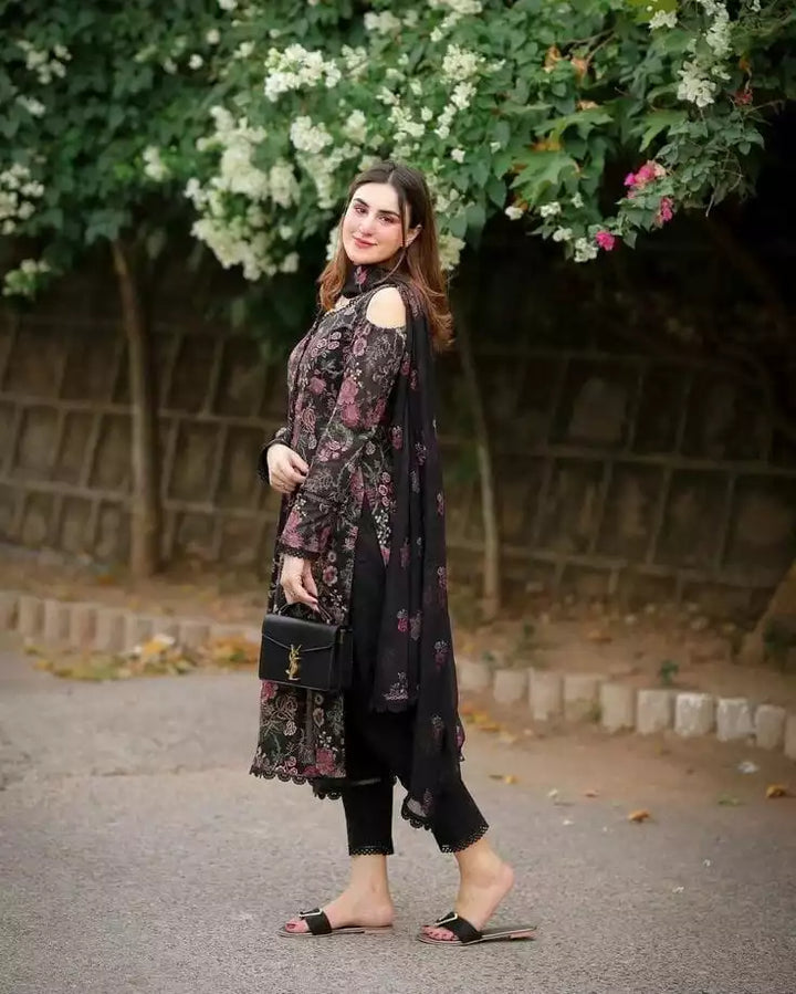 3pc Unstitched Bareeze Dhanak Embroidered Black Dress