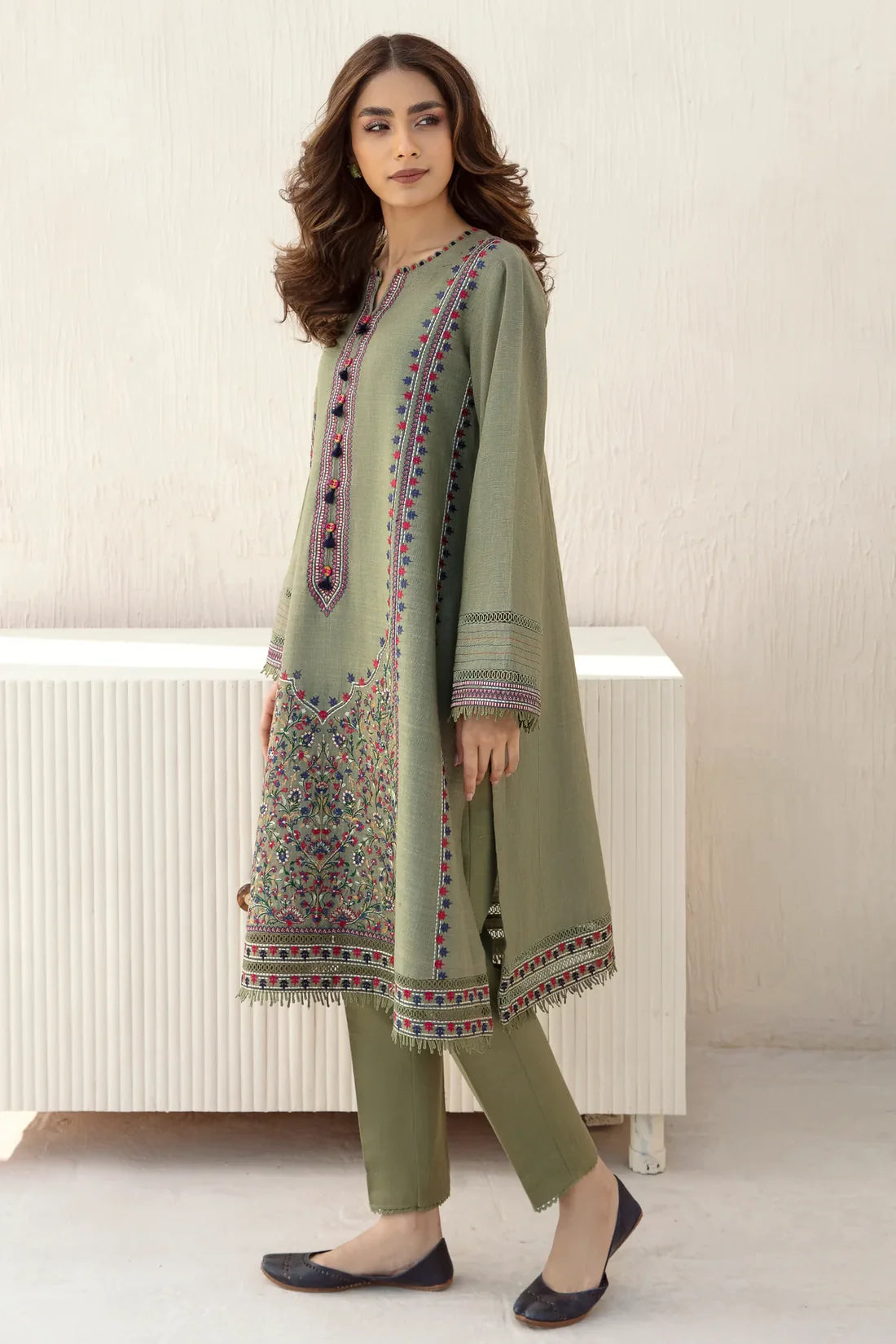 Jazmin - 3pc Winter Embroidered khaddar Shirt With Bumble Wool Shawl