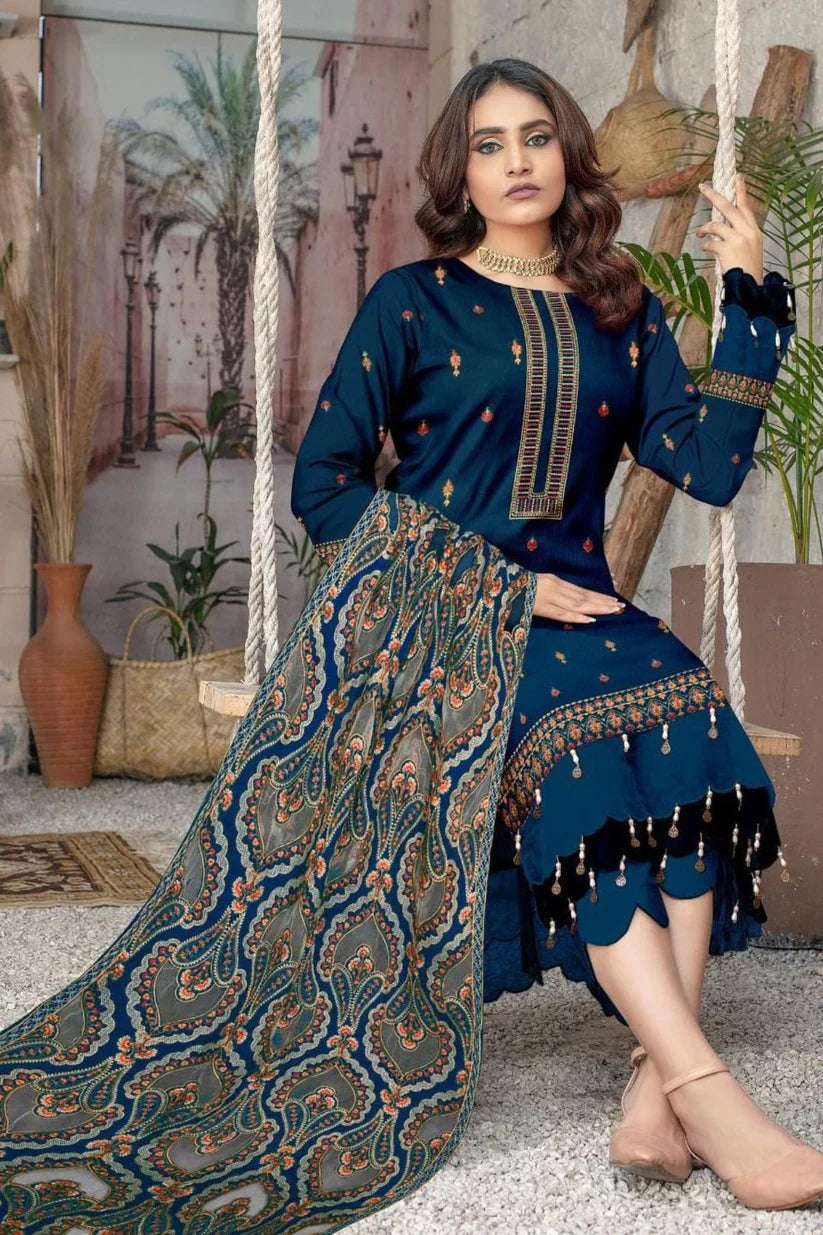 Bareeze Zink Unstitched Luxury Dhanak Heavy Embroidered 3PC Suit With Laser Cut Shawl