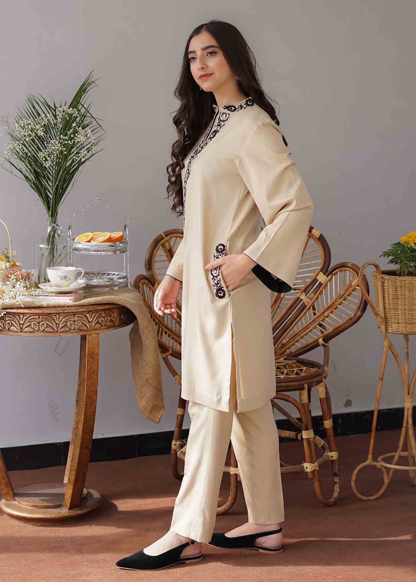 3PC Dhanak suit with Embroidered ShawL