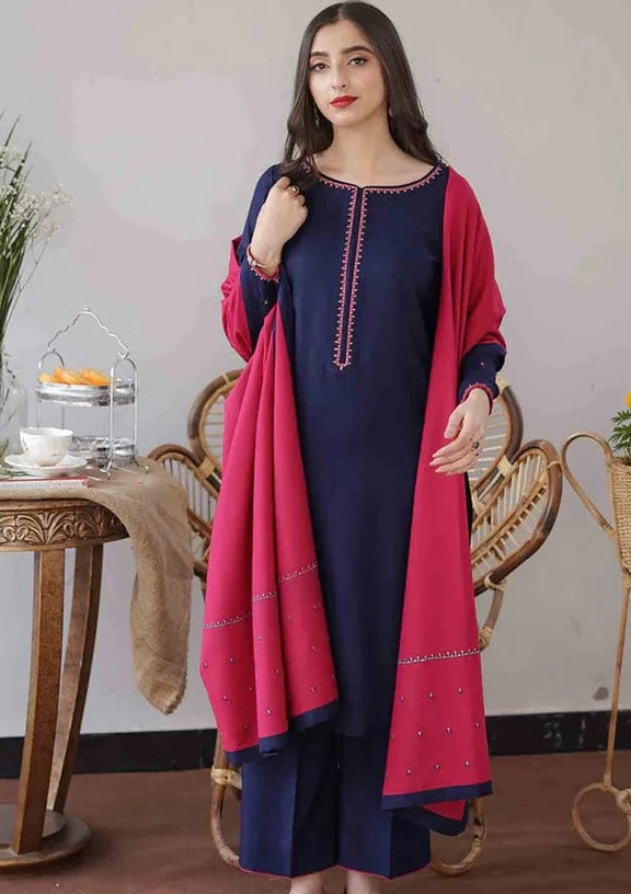 Asling Dhanak 3pc with embroidery shawl blue pink