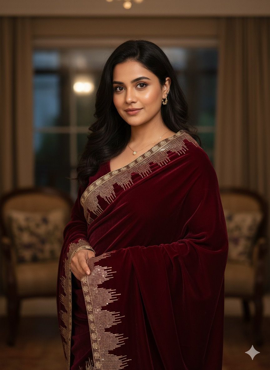 Velvet Shawl Embroidered Luxury