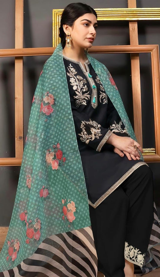 Kokum Black Lawn With Printed Dupata