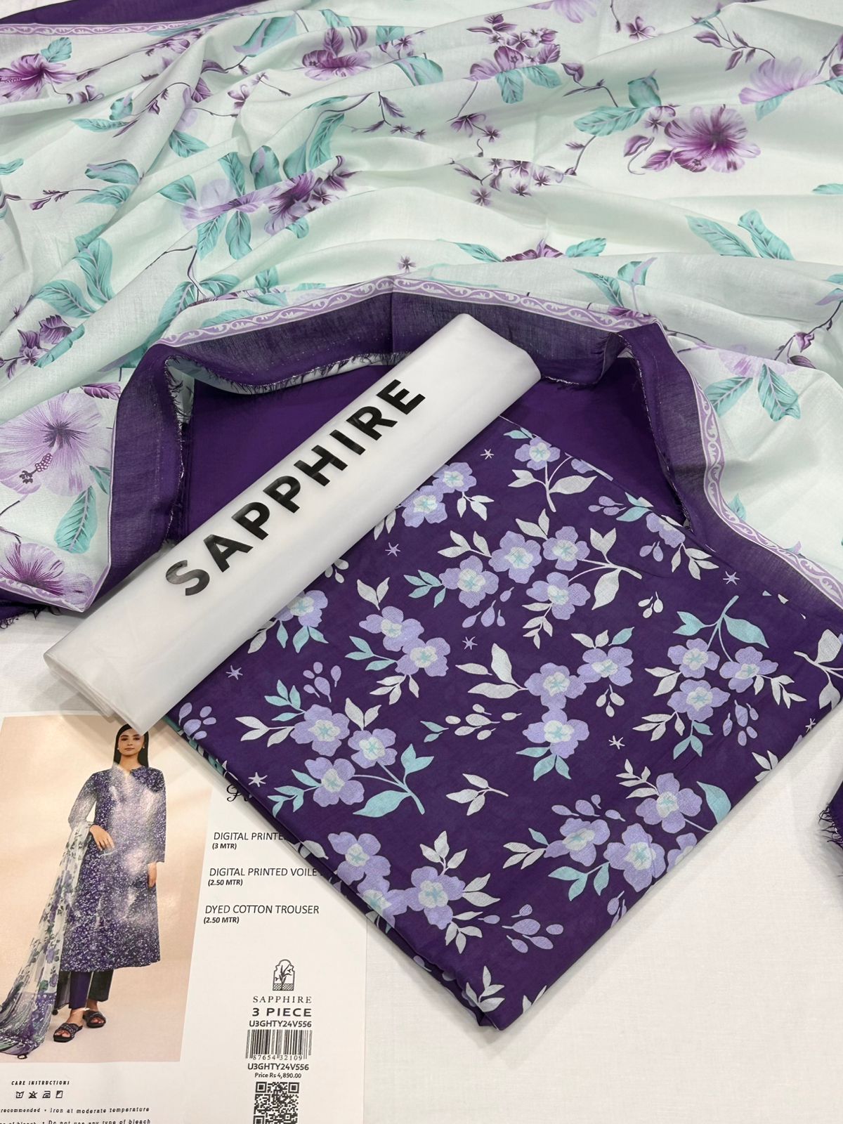 Sapphire Lawn 3pc Dress with Lawn Dupatta