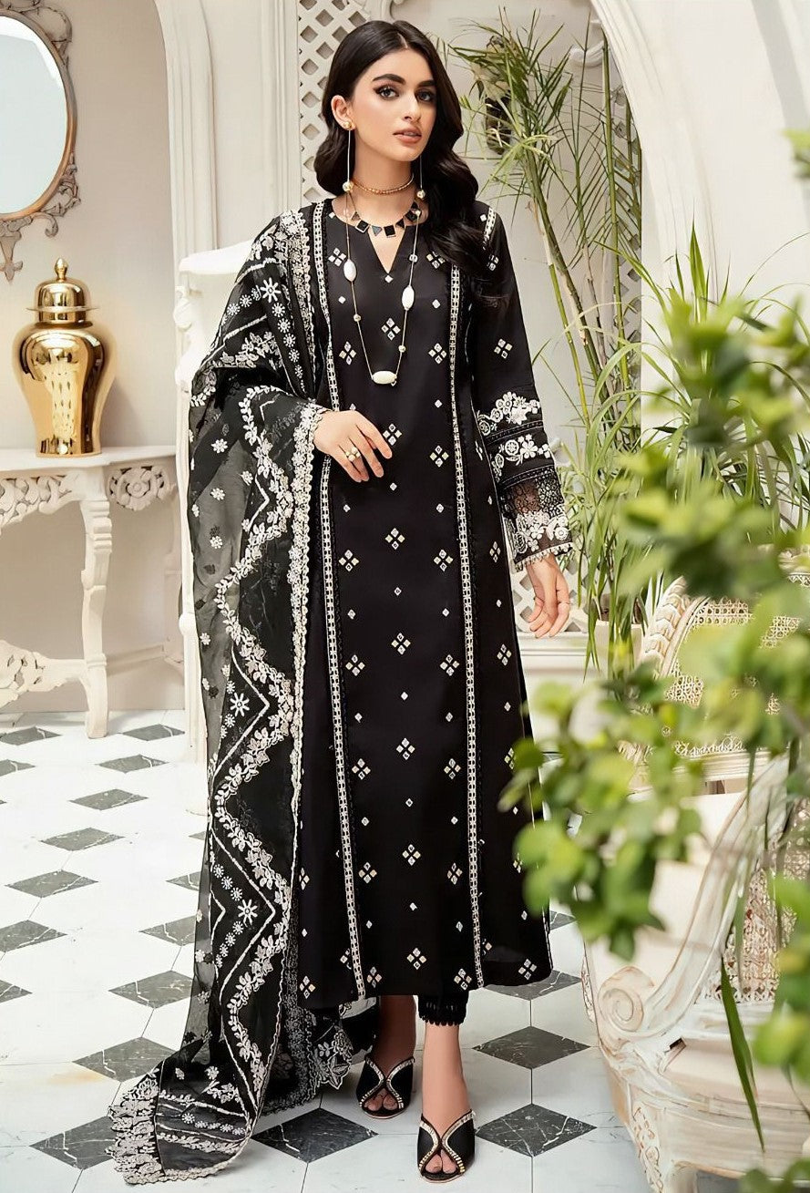 Bareeze Black with Embroidered Dupata Lawn Dress