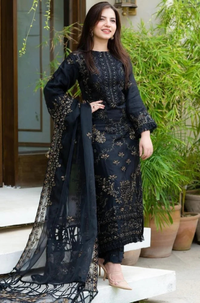 NISA - 3PC Dhanak Embroidered Shirt With Orgenza Embroidered Dupatta