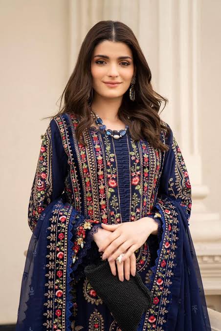 Blue Bareeze Heavy Embroidered With Emb Dupata