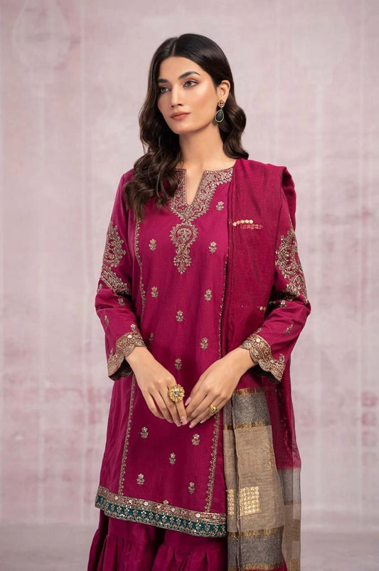 3 Pc Eid Collection Lawn Dress Full Embroidered with Voil Dupata