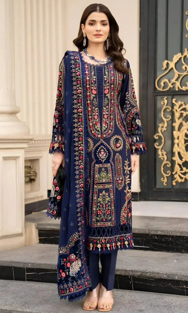 Blue Bareeze Heavy Embroidered With Emb Dupata