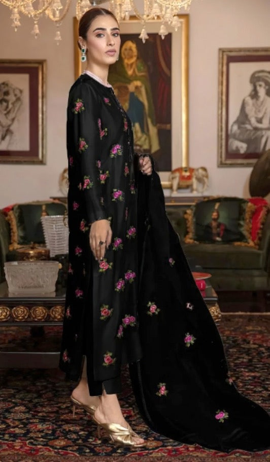 3-Piece Embroidered Silk With Embroidered Organza Dupatta