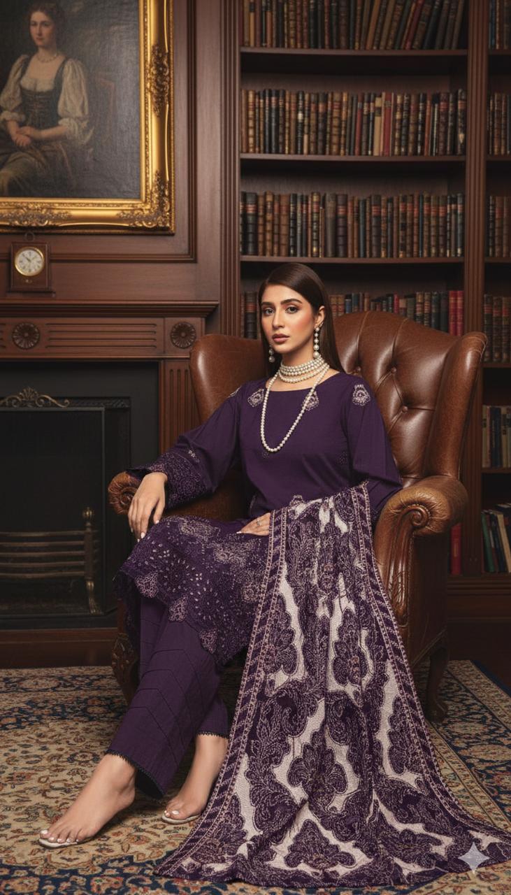 Purple Unstitched Luxury Dhanak Heavy Embroidered 3pc 508