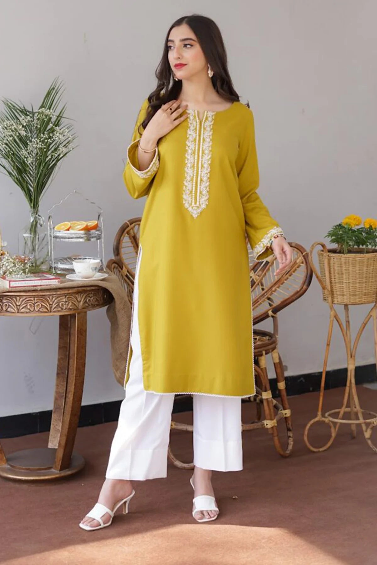 Aisling Lime 3PC Embroidered Dhanak with Embroidered Dhanak Shawl