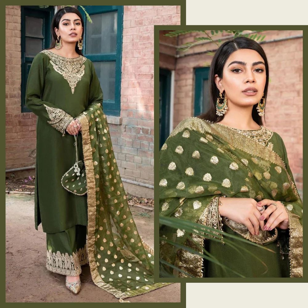 3 Piece Shamooz Silk With Organza Jacquard Duppatta