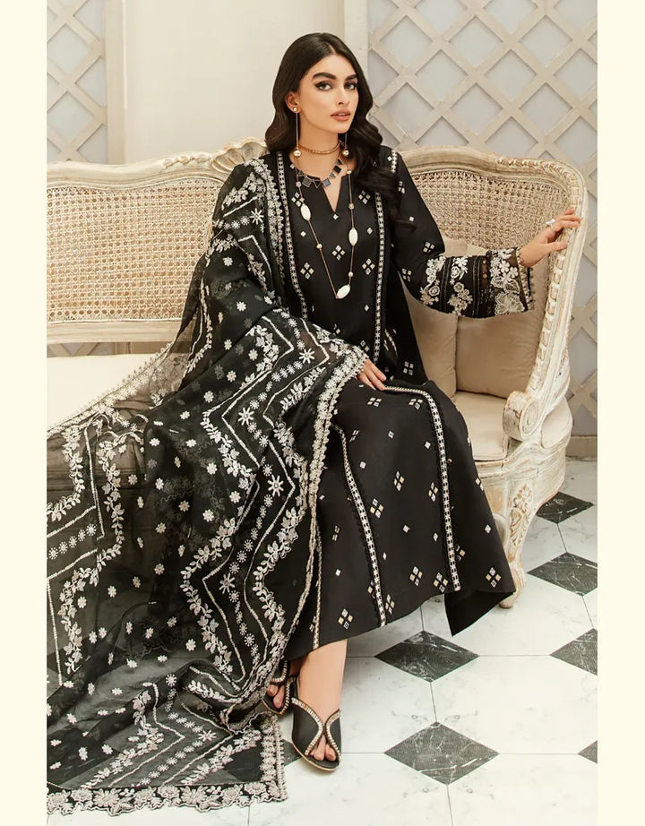 Bareeze Black with Embroidered Dupata Lawn Dress