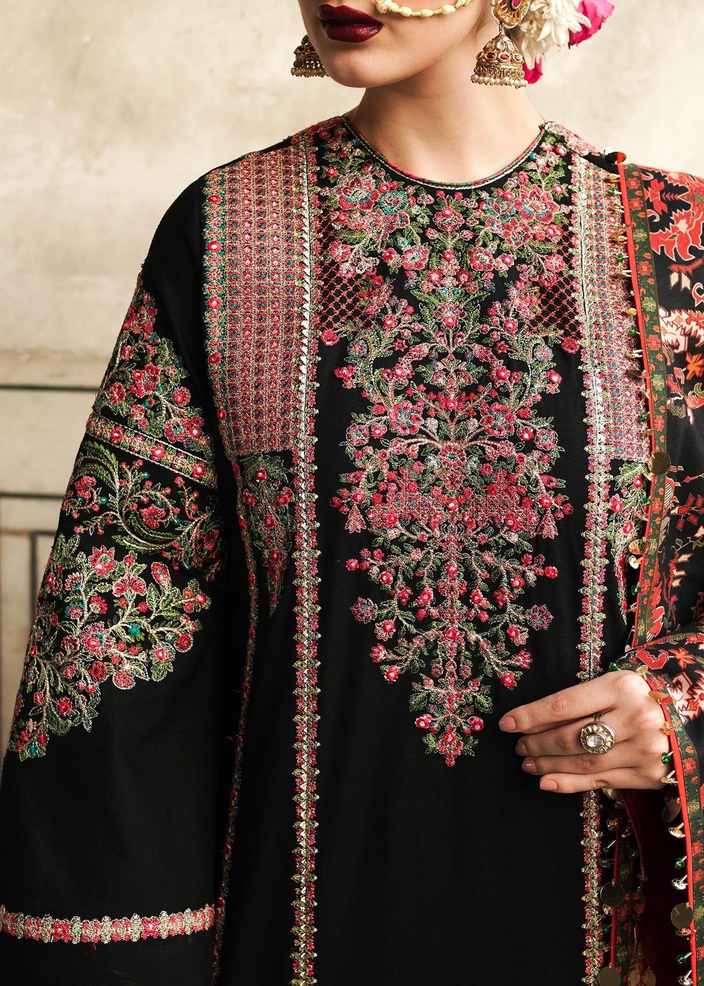 Hussain Rehar Unstitched Luxury Dhanak Heavy Embroidered 3PC Suit