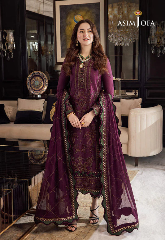 Asim Jofa, unstitched 3 piece Dhanak sequence embroidered suit