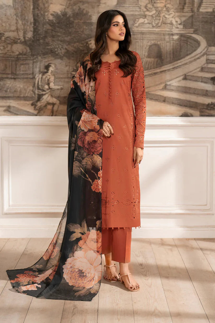 Iznik - 3Pc Unstitch Embroidered Dress Lawn Summer Season | Rusty