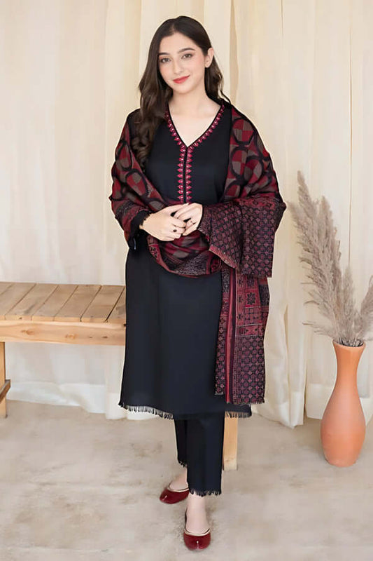 3 Piece Unstitched Embroidered Dhanak Wool Suit With Printed Woolen Shawl